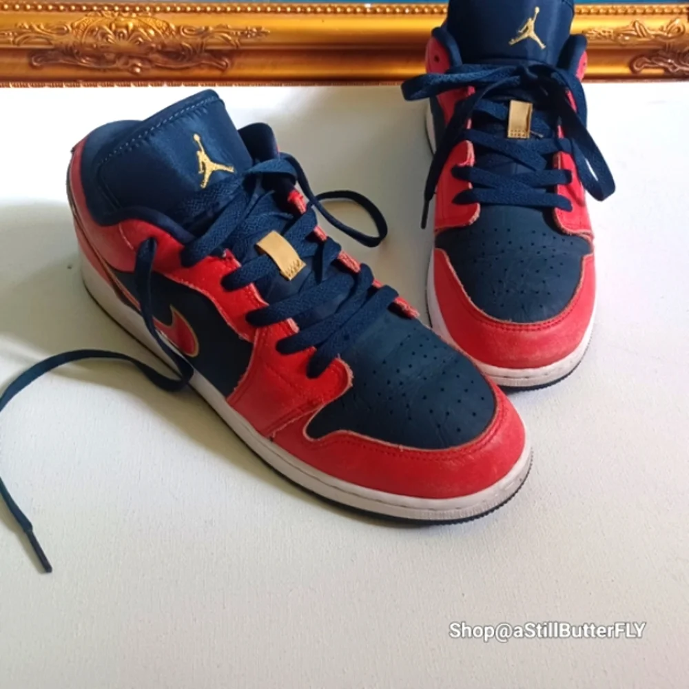 Nike Air Jordan Low Top Sneakers - Navy Blue & Red